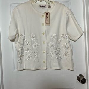 Bechamel NWT VTG 90’s Cream 100% Cotton Embroidered short Sleeve Cardigan